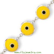 Sterling Silver 7.5'' 3-Dimensional Opaque Yellow Eye Bracelet