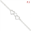 Sterling Silver 9inch Solid Polished Fancy Heart Link Anklet