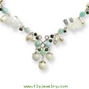 Sterling Silver Amazonite, Quartz, Freshwater Cultured Green & White Pearl Necklace