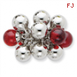 Sterling Silver and Red Glass Beads Ring