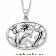 Sterling Silver Antiqued Always Here For You 18in Necklace
