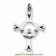 Sterling Silver Antiqued Claddaugh Cross Charm