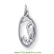 Sterling Silver Antiqued Crane In Oval Frame Charm