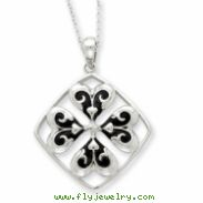 Sterling Silver Antiqued Wishing You Luck 18in Necklace