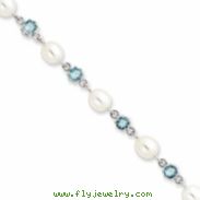 Sterling Silver Blue CZ Freshwater Pearl Bracelet