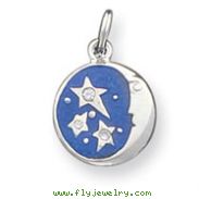 Sterling Silver Blue Enameled With CZ Charm