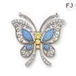 Sterling Silver Blue Opal With Yellow And Clear CZ Butterfly Pin