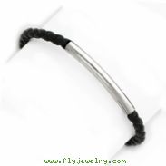 Sterling Silver Braided Black Leather Bracelet