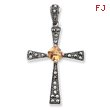 Sterling Silver Champagne Cubic Zirconia Marcasite Cross Pendant