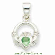Sterling Silver Clear & Green CZ Claddagh Pendant