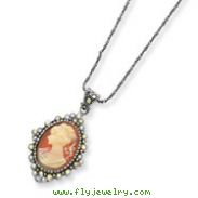 Sterling Silver Crystal Cameo Pendant With 16" Chain