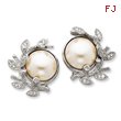 Sterling Silver Cubic Zirconia & Simulated Pearl Clipback Earrings