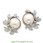 Sterling Silver Cubic Zirconia & Simulated Pearl Clipback Earrings