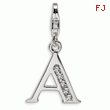 Sterling Silver Cubic Zirconia Letter A With Lobster Clasp Charm