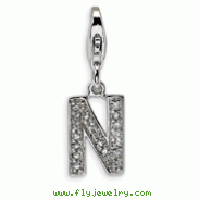 Sterling Silver Cubic Zirconia Letter N With Lobster Clasp Charm