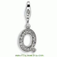 Sterling Silver Cubic Zirconia Letter Q With Lobster Clasp Charm