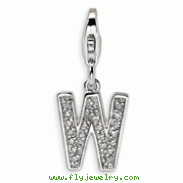 Sterling Silver Cubic Zirconia Letter W With Lobster Clasp Charm