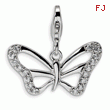 Sterling Silver Cubic Zirconia Polished Butterfly With Lobster Clasp Charm
