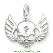 Sterling Silver Cubic Zirconia Skull with Wings Charm