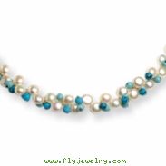 Sterling Silver Cultured Button Pearl/Dyed Howlite/Turquoise Necklace chain