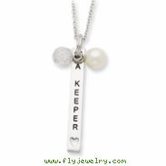 Sterling Silver Cultured Pearl & CZ I Am A Keeper 18in Necklace