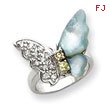 Sterling Silver CZ & Mother Of Pearl Butterfly Ring