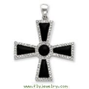 Sterling Silver CZ & Onyx Cross Pendant