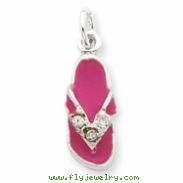 Sterling Silver CZ and Pink Enameled Flip Flop Charm