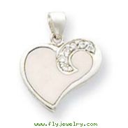 Sterling Silver CZ And White Enameled Heart Pendant