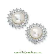 Sterling Silver CZ Cultured Pearl Omega Back Earrings