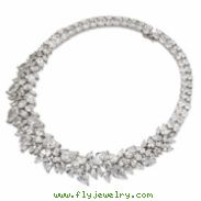 Sterling Silver CZ Fancy 15in Collar Necklace chain