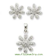 Sterling Silver CZ Flower Pendant & Earring Set