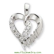 Sterling Silver CZ Heart MOM Pendant
