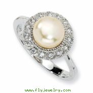 Sterling Silver CZ Pink Cultured Pearl Ring