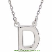 Sterling Silver D 16" Polished BLOCK INITIAL NECKLACE