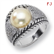 Sterling Silver Diamond and 11mm White FW Cultured Pearl Ring