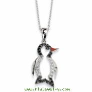 Sterling Silver Enameled CZ Penguin 18in Necklace chain