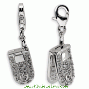 Sterling Silver Flip Cell Phone Cubic Zirconia With Lobster Clasp Charm