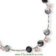 Sterling Silver Gray Mother Of Pearl, White Jade, Cherry Quartz Necklace
