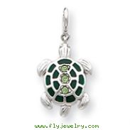 Sterling Silver Green Crystal And Enameled Turtlle