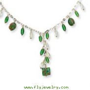 Sterling Silver Green Crystal Fancy Link Necklace