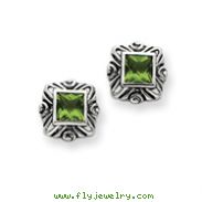 Sterling Silver Green Cubic Zirconia Square Earrings