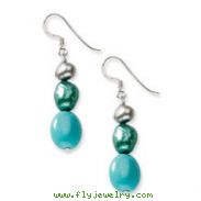 Sterling Silver Green Turquoise/Green Freshwater Cultured Pearl Earrings