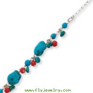 Sterling Silver Howlite, Turquoise, Red Coral Bracelet
