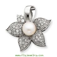Sterling Silver Imitation Pearl  And CZ Pendant