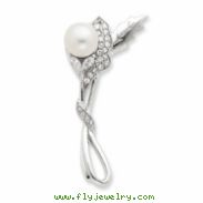 Sterling Silver Imitation Pearl and CZ Pin