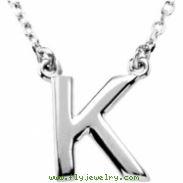 Sterling Silver K 16" Polished 16" BLOCK INITIAL NECKLACE