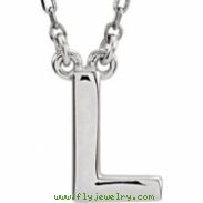 Sterling Silver L 16" Polished BLOCK INITIAL NECKLACE