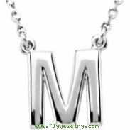 Sterling Silver M 16" Polished BLOCK INITIAL NECKLACE