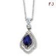 Sterling Silver Marquise Synthetic Sapphire & CZ 18in Necklace chain